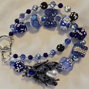Elegant Blue and Silver Beaded Accessory Chain
